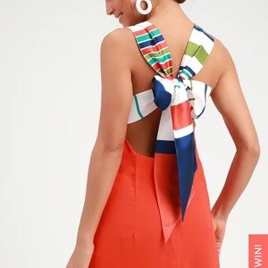 Joyful red orange multi stripe tie back mini dress